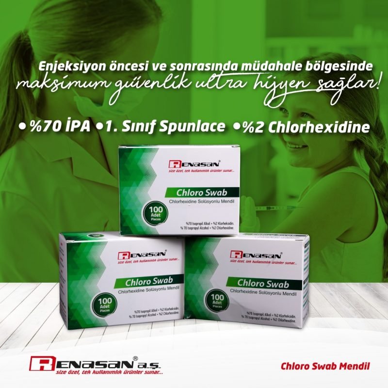 Khlorhexidine Glukonat %2 Alkol İçeren Swab Mendil – Chloro Swab 6×6 cm (100’lü Kutu)