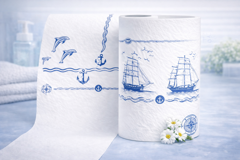 Ship Patterned Disposable Laminated Paper Table Cover