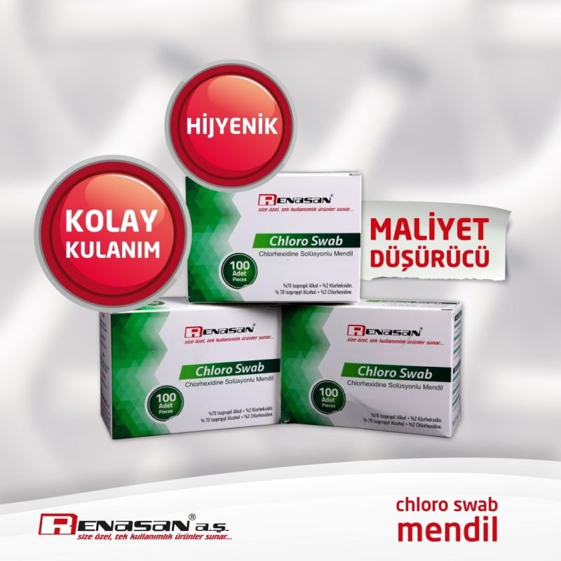 Khlorhexidine Glukonat %2 Alkol İçeren Swab Mendil – Chloro Swab 3×6 cm (100’lü Kutu)
