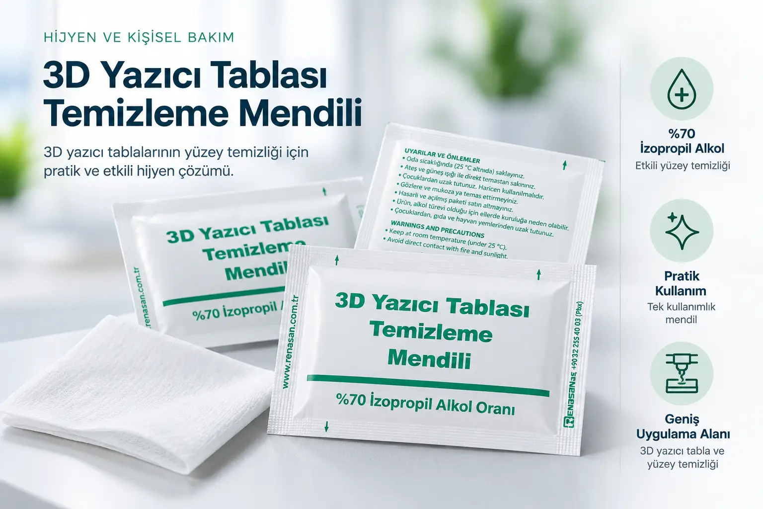 RENASAN 3D yazıcı tablası temizleme mendili